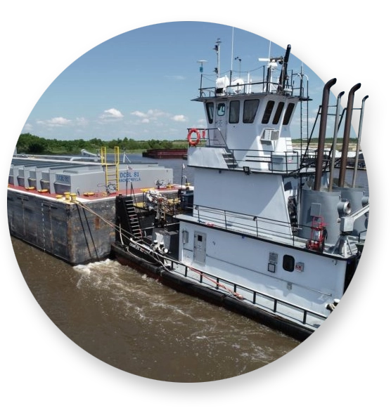 A Southern Devall towboat pushing a barge