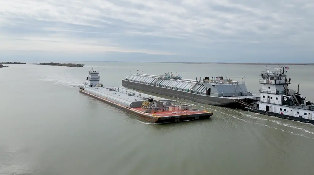 Two Southern Devall barges side by side in the gulf