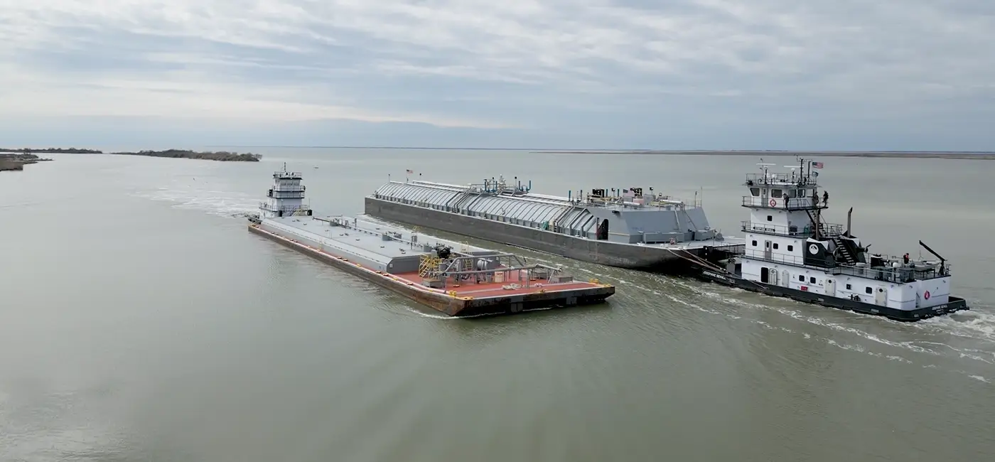 Two Southern Devall barges side by side in the gulf