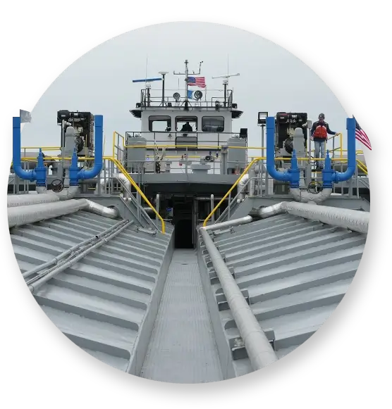 The top deck of a liquified gas barge